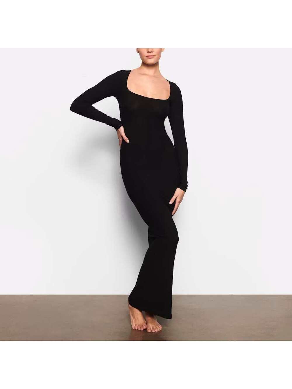 SKIMS NWT Long Sleeve Ribbed Dress Onyx Size M
